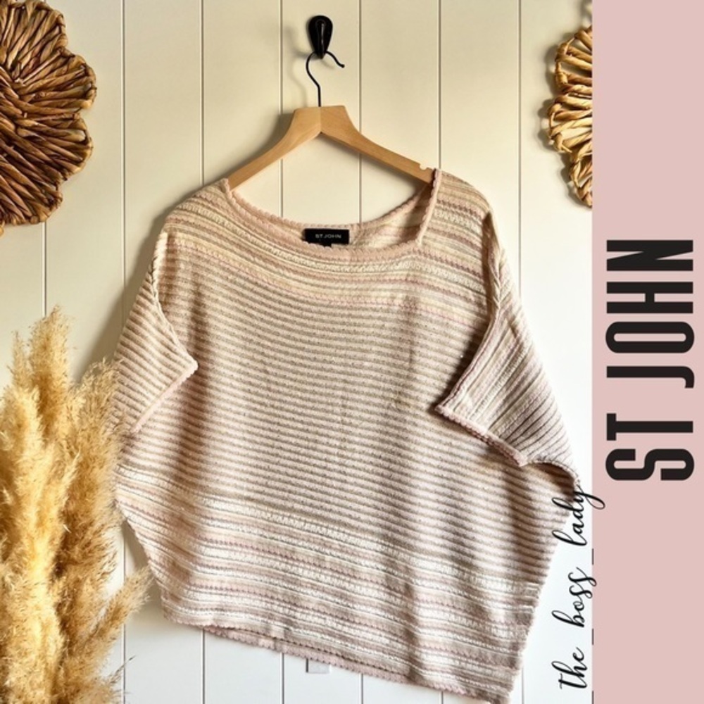 ST JOHN top blouse dolman embellished with sequins knit asymmetrical Medium